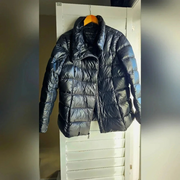 BCBG Ultra Light Down Filled Jacket Warm Winter Gloss  Black Packable size XL - Picture 1 of 10
